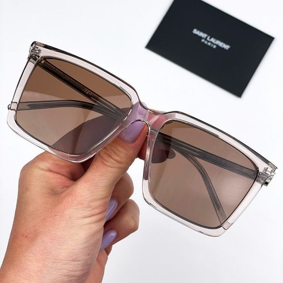 Saint Laurent SL474 003 Sunglasses Nude Brown Square Unisex - Picture 1 of 12